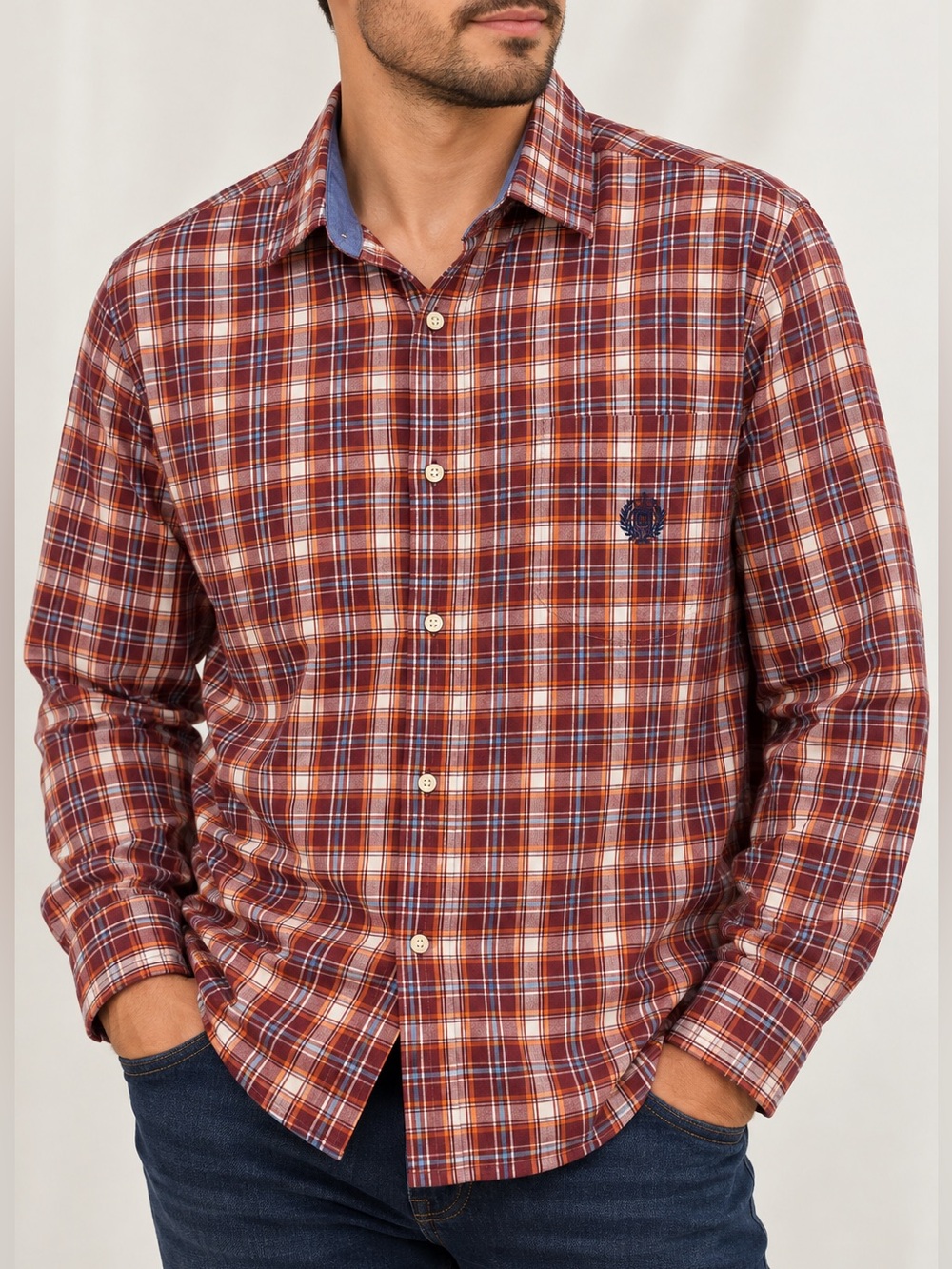 Chaps Men's Rust Plaid Button Down Long Sleeve Shirts XL